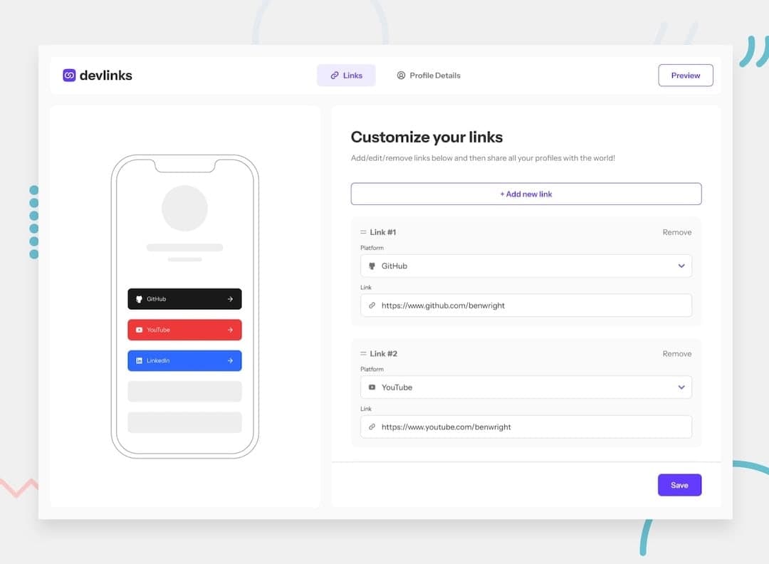 DevLinks: Link Sharing App preview