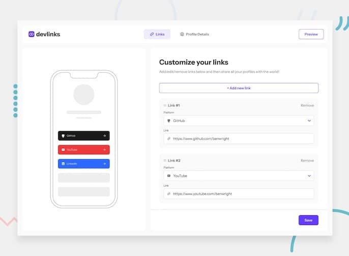 DevLinks: Link Sharing App preview
