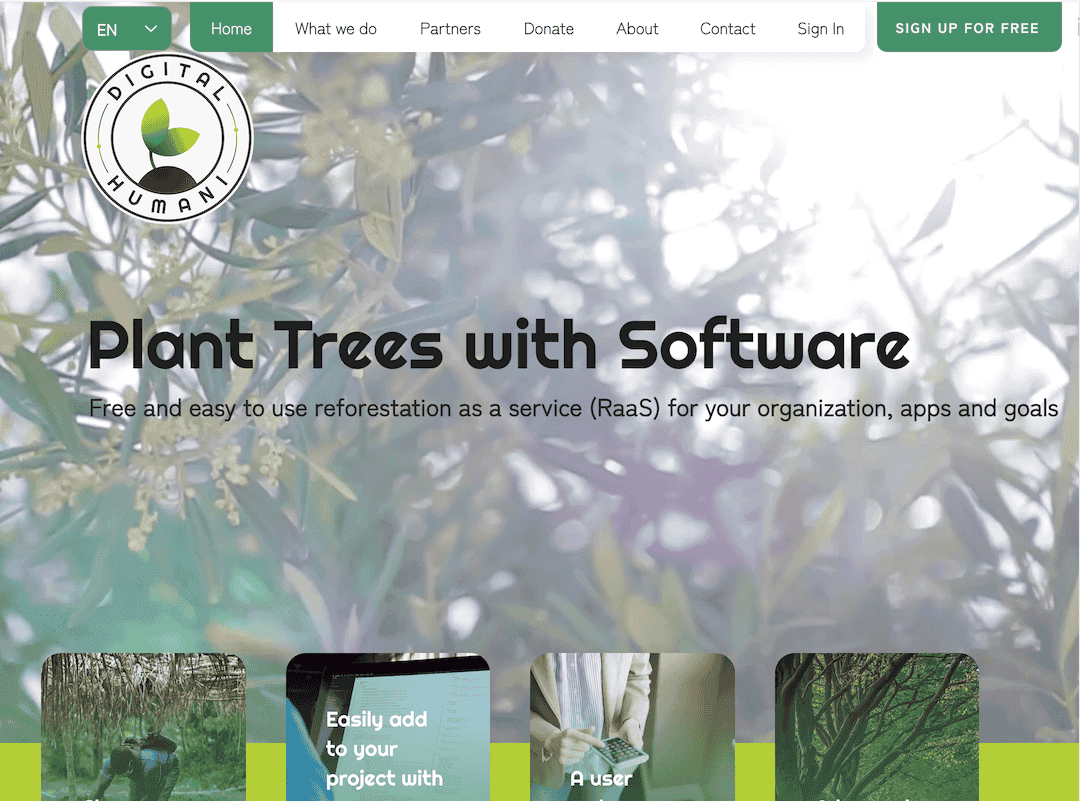 Digital Humani: Marketing Site for Reforestation API preview